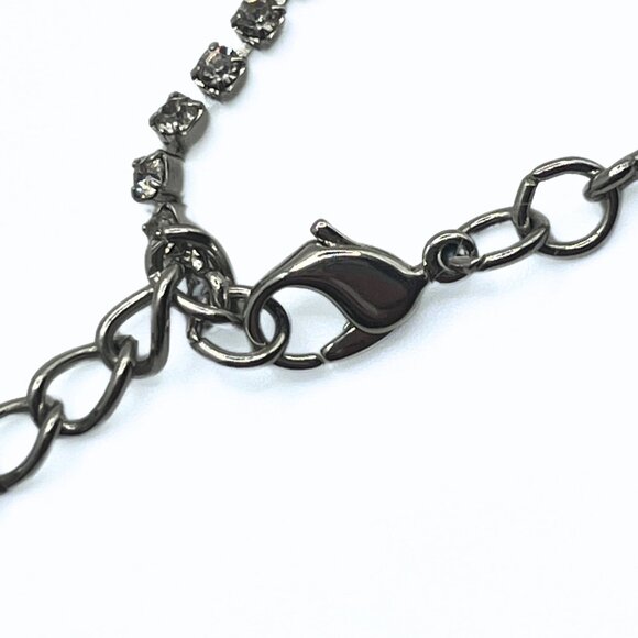 Handcrafted Rhinestone Shiny Silver Chain Swarovski Black Crystal Necklace Luxe - Picture 10 of 10